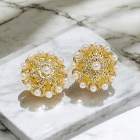 Pearl-Studded Golden Studs