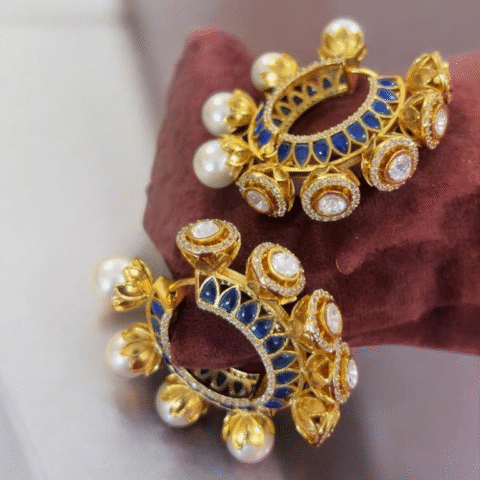 Blue & Gold Enamel Hoops- Baali Size