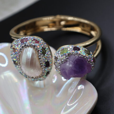 Amethyst and Shell Adjustable Ring