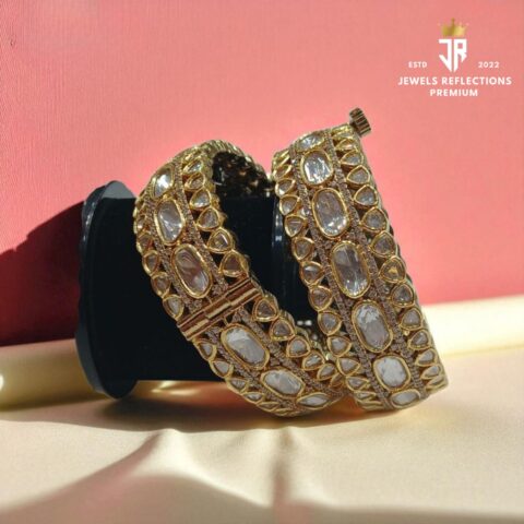 Premium Kundan Polki Statement Bangles – Handcrafted Bridal Pair