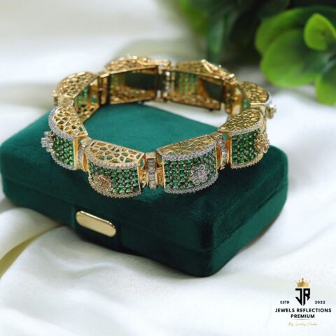 Emerald Royale Designer Fancy Bangle – Premium CZ & Floral Work Kada