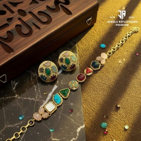 Antique Emerald Stone Kada & Earrings